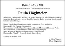 Traueranzeige Paula Höglmeier