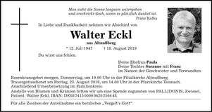 Traueranzeige Walter Eckl