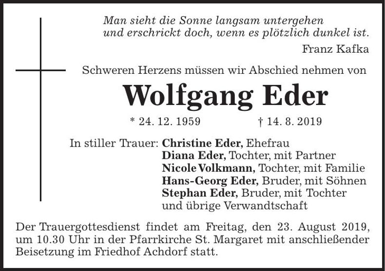 Traueranzeige Wolfgang Eder
