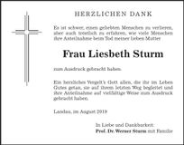 Traueranzeige Liesbeth Sturm