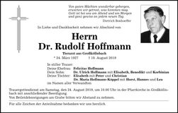 Traueranzeige Rudolf Hoffmann
