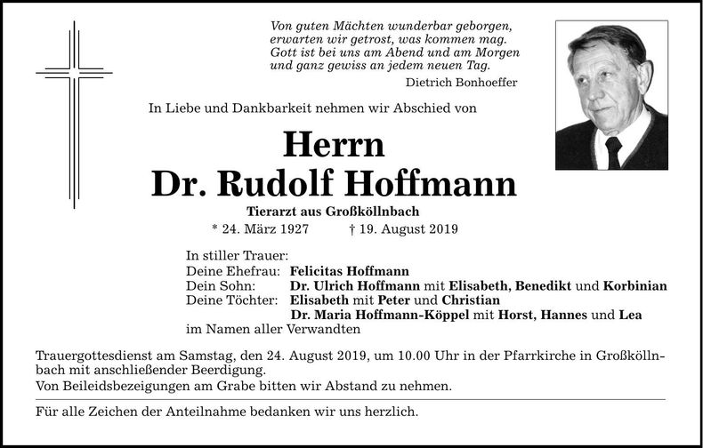 Traueranzeige Rudolf Hoffmann