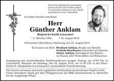 Traueranzeige Günther Anklam