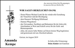 Traueranzeige Amanda Kempe