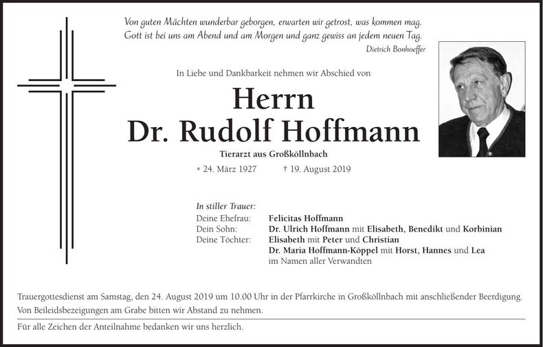 Traueranzeige Rudolf Hoffmann