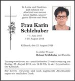 Traueranzeige Karin Schlehuber