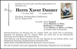 Traueranzeige Xaver Danner