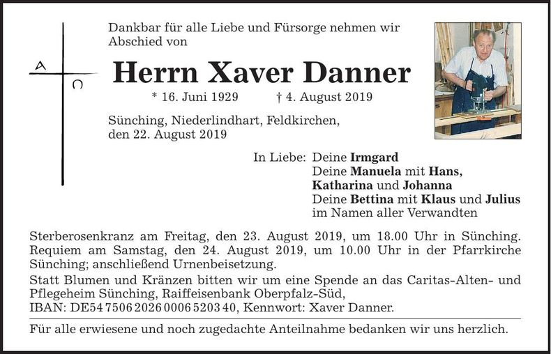Traueranzeige Xaver Danner
