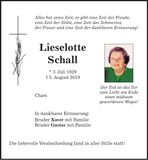 Traueranzeige Lieselotte Schall