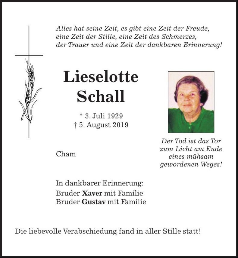 Traueranzeige Lieselotte Schall