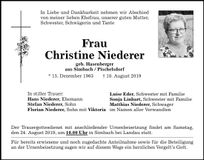 Traueranzeige Christine Niederer