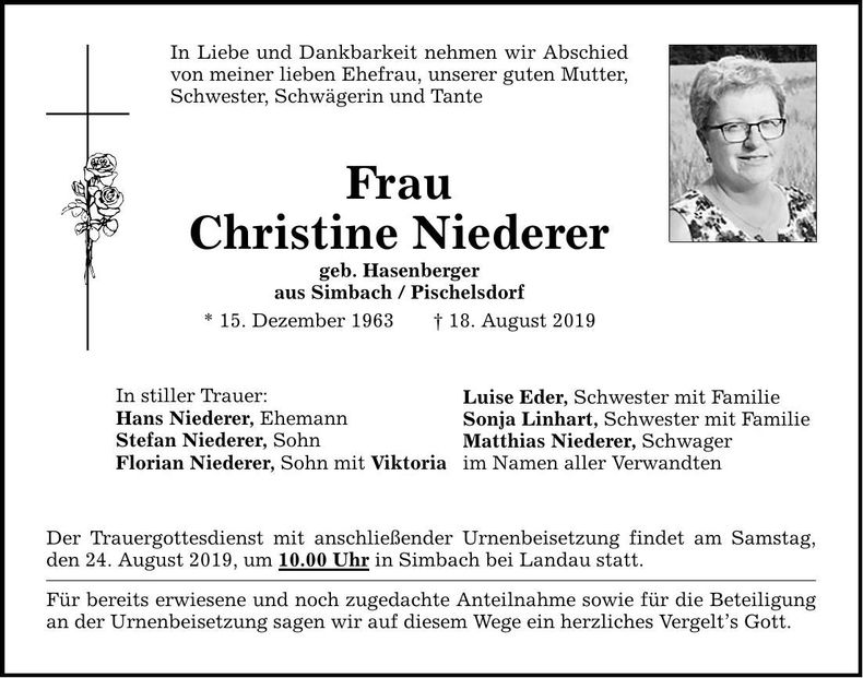 Traueranzeige Christine Niederer