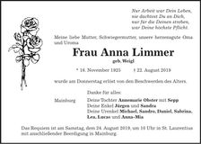 Traueranzeige Anna Limmer