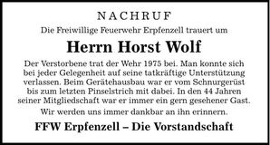 Traueranzeige Horst Wolf