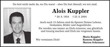 Traueranzeige Alois Kuppler