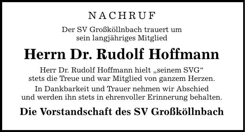 Traueranzeige Dr. Rudolf Hoffmann