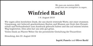 Traueranzeige Winfried Rackl