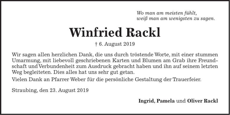 Traueranzeige Winfried Rackl