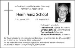 Traueranzeige Franz Schöpf