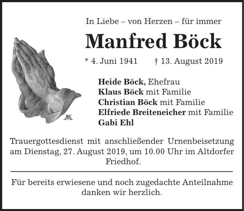 Traueranzeige Manfred Böck