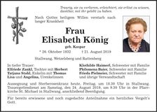 Traueranzeige Elisabeth König