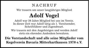 Traueranzeige Adolf Vogel