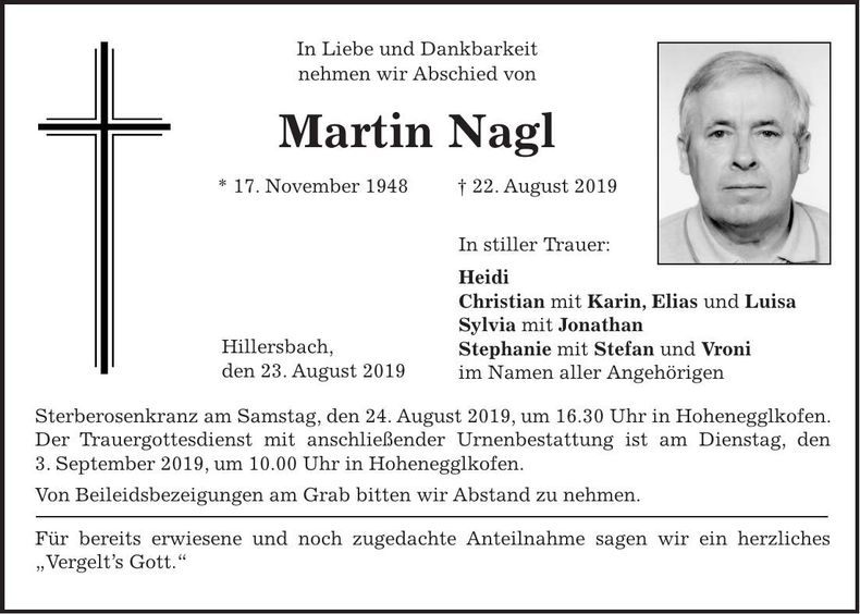 Traueranzeige Martin Nagl