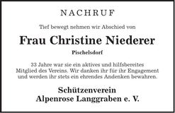 Traueranzeige Christine Niederer