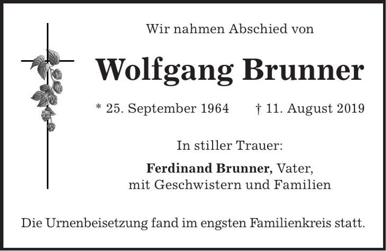 Traueranzeige Wolfgang Brunner