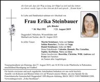 Traueranzeige Erika Steinbauer