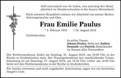 Traueranzeige Emilie Paulus