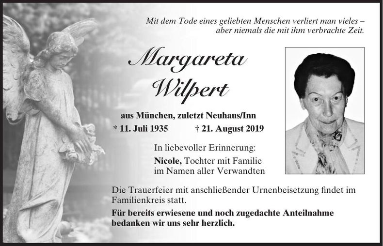 Traueranzeige Margareta Wilpert