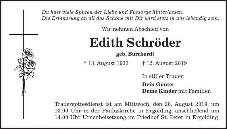 Traueranzeige Edith Schröder