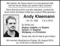 Traueranzeige Andy Kleemann