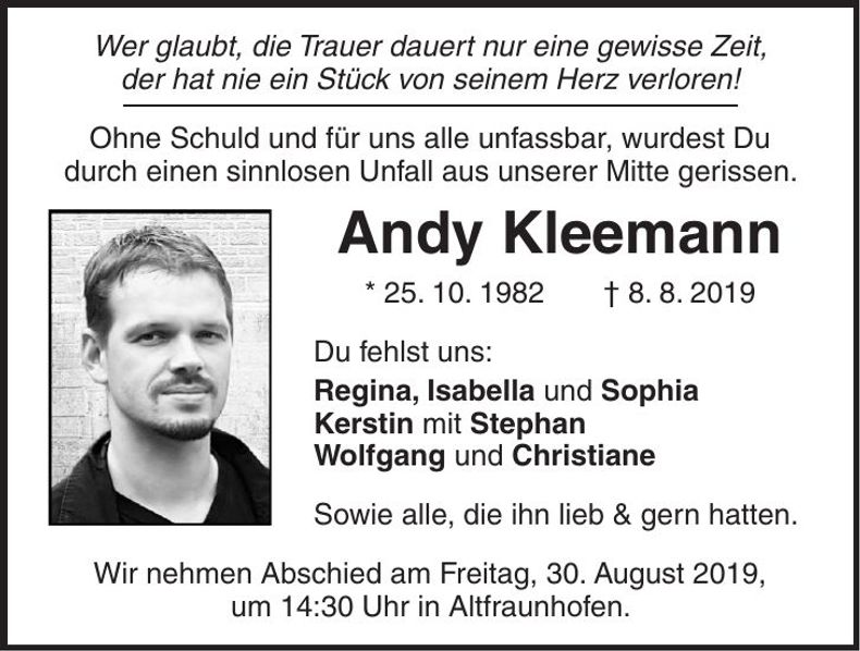 Traueranzeige Andy Kleemann