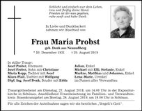 Traueranzeige Probst Maria