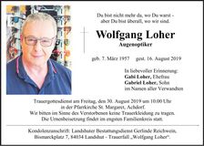Traueranzeige Wolfgang Loher