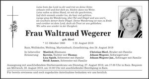 Traueranzeige Waltraud Wegerer