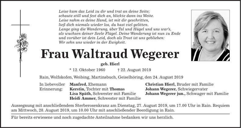 Traueranzeige Waltraud Wegerer