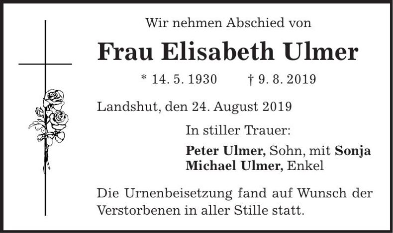 Traueranzeige Elisabeth Ulmer