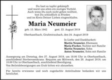 Traueranzeige Maria Neumeier