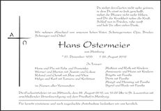 Traueranzeige Hans Ostermeier
