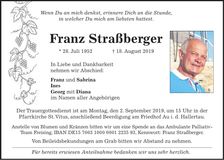 Traueranzeige Franz Straßberger
