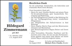 Traueranzeige Hildegard Zimmermann