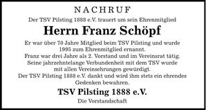 Traueranzeige Franz Schöpf