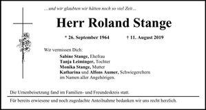 Traueranzeige Roland Stange