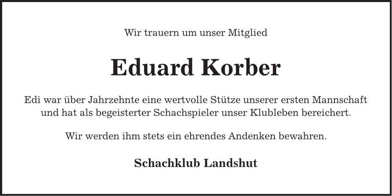 Traueranzeige Eduard Korber