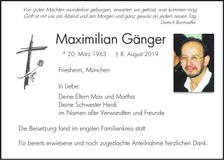 Traueranzeige Maximilian Gänger