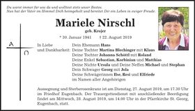 Traueranzeige Mariele Nirschl