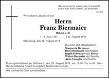Traueranzeige Franz Biermaier